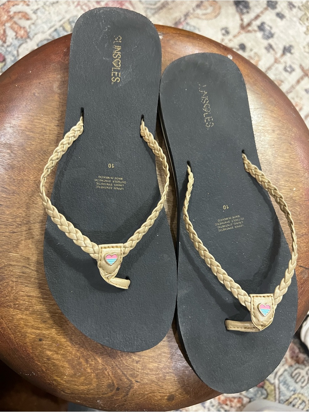 Braided Strap Black Sandals with Tan Accents - Women's